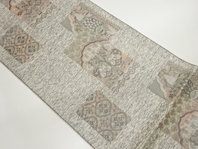 JAPANESE NAGOYA OBI / CHIKUZEN HAKATA / WOVEN FLORAL PLANTS